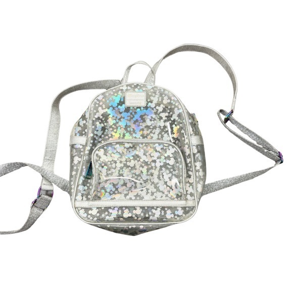 Loungefly Adjustable Straps Mickey Mouse Icons Pattern PVC Mini Backpack Silver - Picture 1 of 7